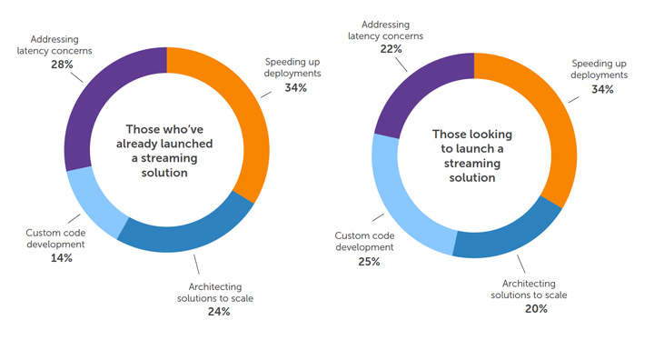 Graph: Reasons for Outsourcing Professional Services for Those Who've Already Launched a Streaming Solution vs. Those Looking to Launch