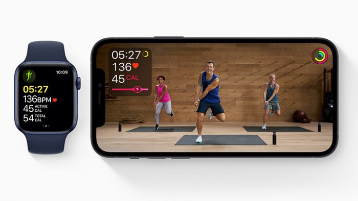 Apple Watch with fitness live stream and health biometrics tracked in real time.